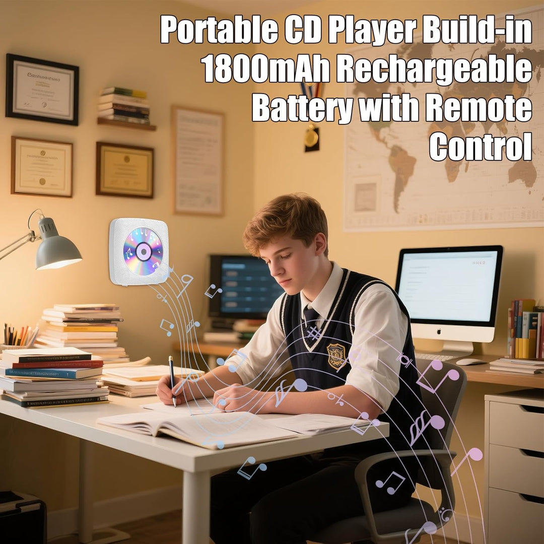 Gueray Desktop CD Player Bluetooth CD-Spieler mit Lautsprechern für Zuhause 1800mAh Tragbarer CD-Pla