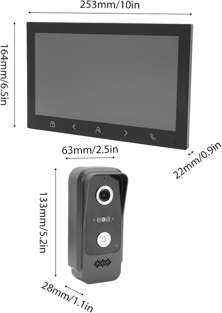 10" 1080P Videosprechanlage mit WLAN Bluetooth, IC Karte Öffnung, IP65 wetterfeste Smart Video Türkl