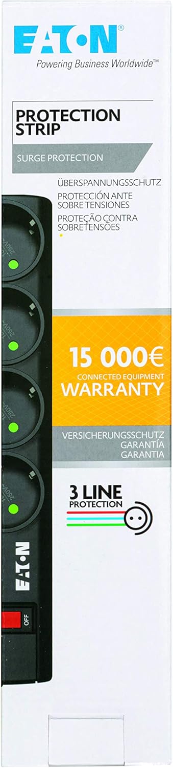Eaton PS4D Protection Strip 4 DIN - Steckdosenleiste mit Überspannungsschutz (4-fach Schuko Buchse,