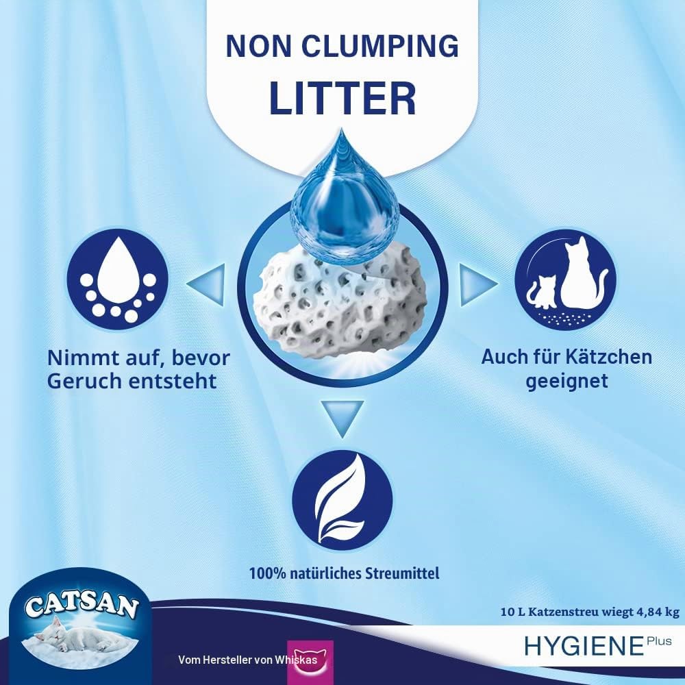 Catsan Hygiene-Katzenstreu, Nicht klumpend, 100% natürlich, saugfähig, 10 l, Weiss 10 l (Pack of 1),