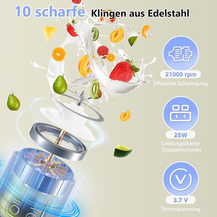 EasySpeed Tragbarer Mixer Smoothie Maker, 500ml Persönlicher Mini Entsafter Auslaufsicherem Deckel &