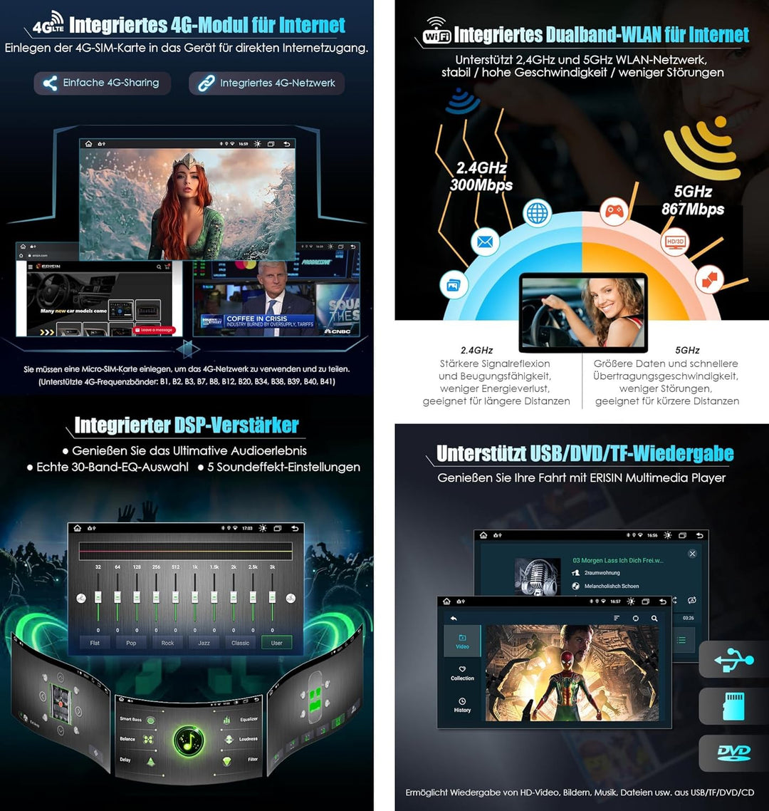 erisin 8 Core Android 12 Autoradio Navi für Porsche Cayenne Unterstützt GPS Kabellos Carplay Android