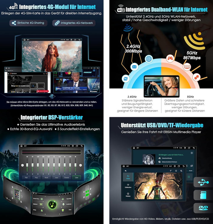 erisin 8 Core Android 12 Autoradio Navi für Porsche Cayenne Unterstützt GPS Kabellos Carplay Android