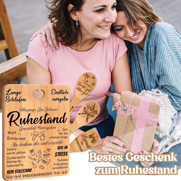 Ruhestand Geschenk, Renteneintritt Geschenk Frau Männer, Bambus-Schneidebrett-Set, Lustige Geschenke