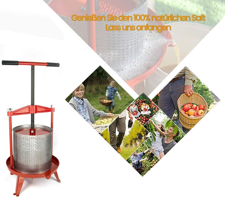 Spindel Obstpresse Apfelpresse Fruchtpresse 14 L aus Edelstahl mit T-Griff für Selbst Gemachten Natü