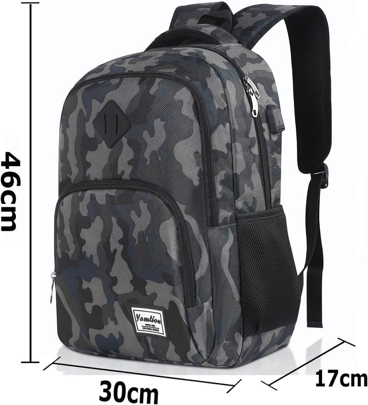 YAMTION Rucksack Jungs,Schule Rucksack Laptop Rucksack mit USB-Ladeanschluss für Herren Studenten 15
