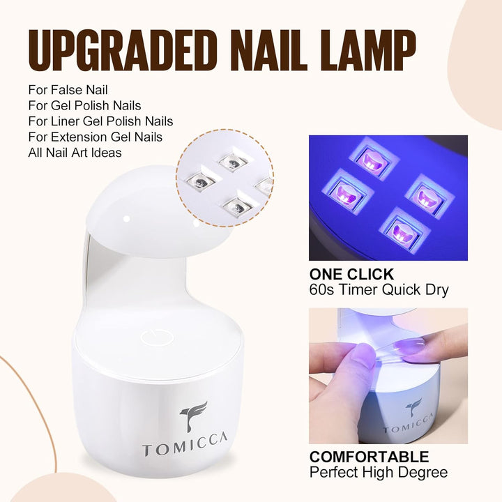 TOMICCA Nail Tips und Kleber Gel Kit - Extension Set mit Mini Nagellampe, 2 in 1 Nagelkleber, 500 PC