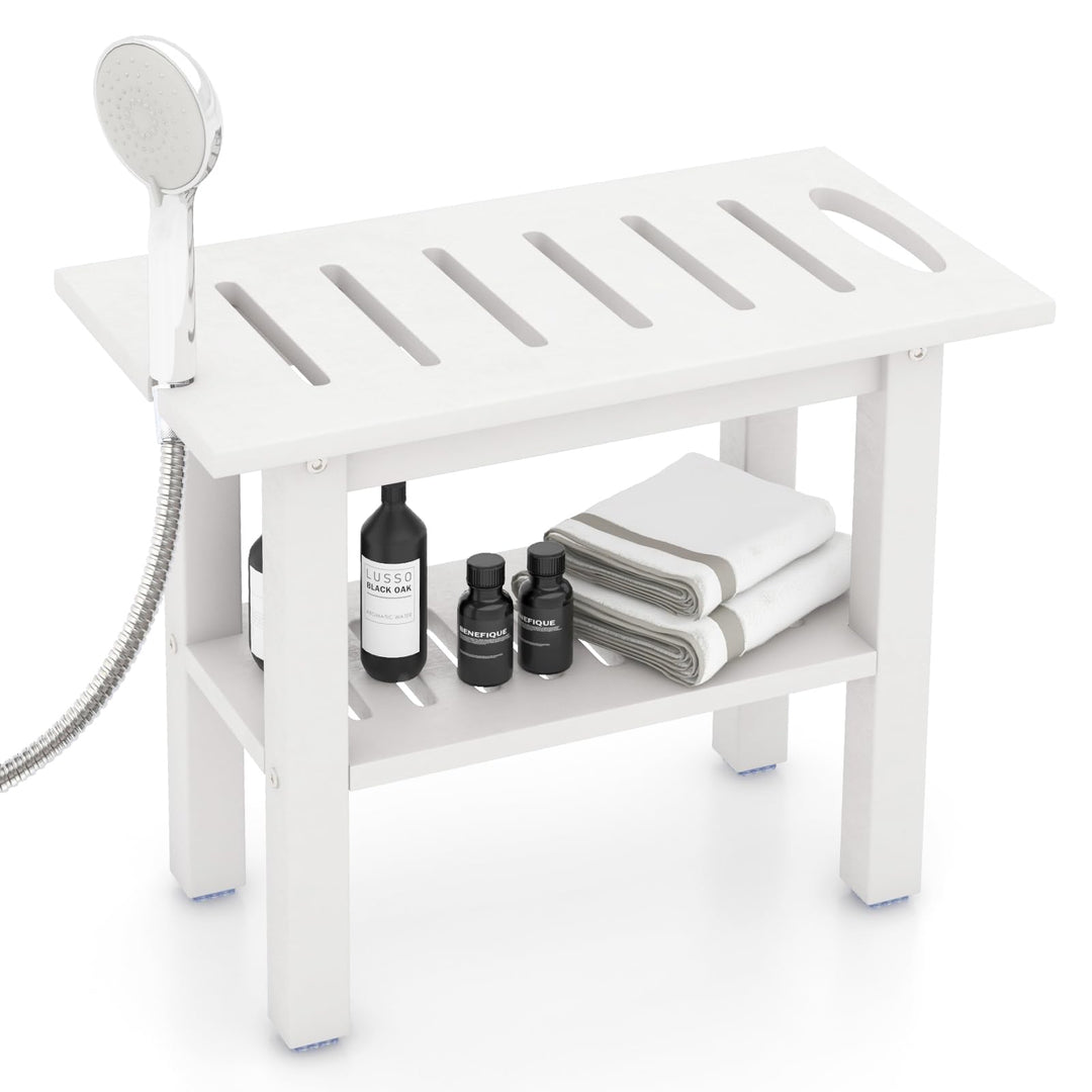 COSTWAY Duschbank Bad, Badhocker wasserdicht mit Griff & Ablagefach, Duschhocker bis 150 kg Belastba