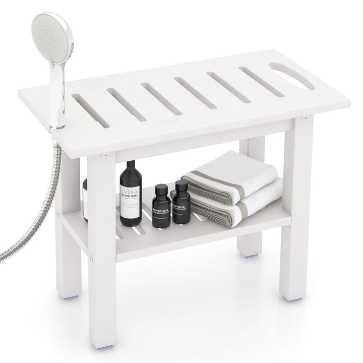 COSTWAY Duschbank Bad, Badhocker wasserdicht mit Griff & Ablagefach, Duschhocker bis 150 kg Belastba