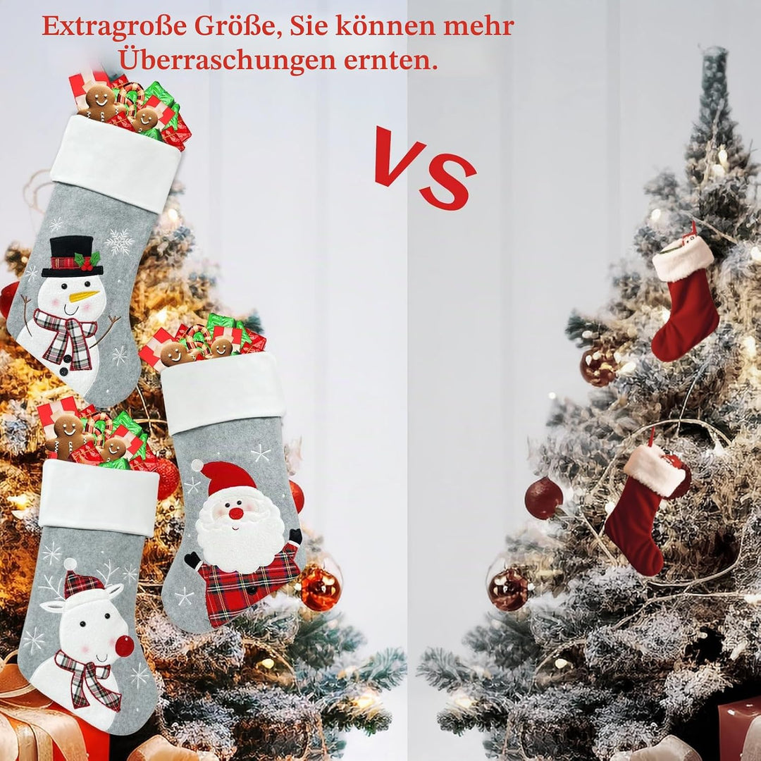 45CM Nikolausstrumpf Extra Gross, Shyllin Weihnachtsstrumpf Personalisiert Grau Weis 3er Set, Weihna