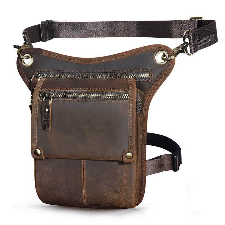 Le'aokuu Herren Echtes Leder Tasche Hüfttasche Beinbeutel Kleines Haken Tasche Messenger Bag 211-4 (