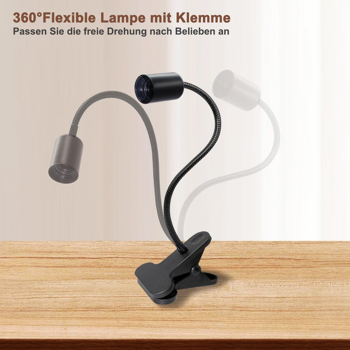 WPQIUZS E27 Klemmlampe mit Stecker 240CM Kabel Klemmleuchte Lampenfassung mit Schwanenhals und Schal