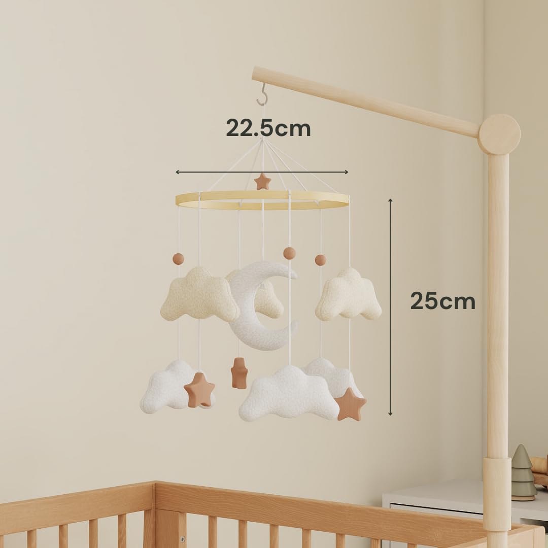 Baby Mobile für Babybett, Kuschelmond Filz Mobile Baby mit weichen Teddy-Elementen, handgemachtes Mo