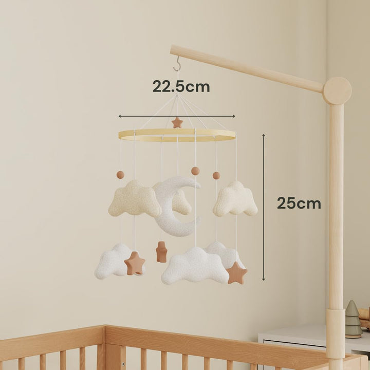 Baby Mobile für Babybett, Kuschelmond Filz Mobile Baby mit weichen Teddy-Elementen, handgemachtes Mo