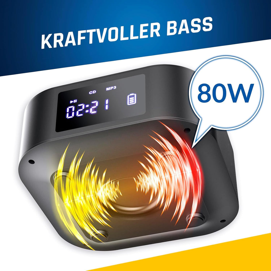 KLIM Boombox E1 Radio mit CD Player - CD-Hülle - BASS Boost mit Tieftöner - FM Radio, MP3, Bluetooth