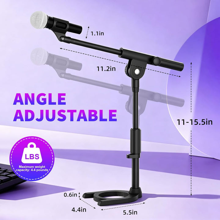 Tisch Mikrofonständer Höhenverstellbar 28–40cm, 180°Neigbar Mikrofon Ständer mit Stabiler Metallfuss