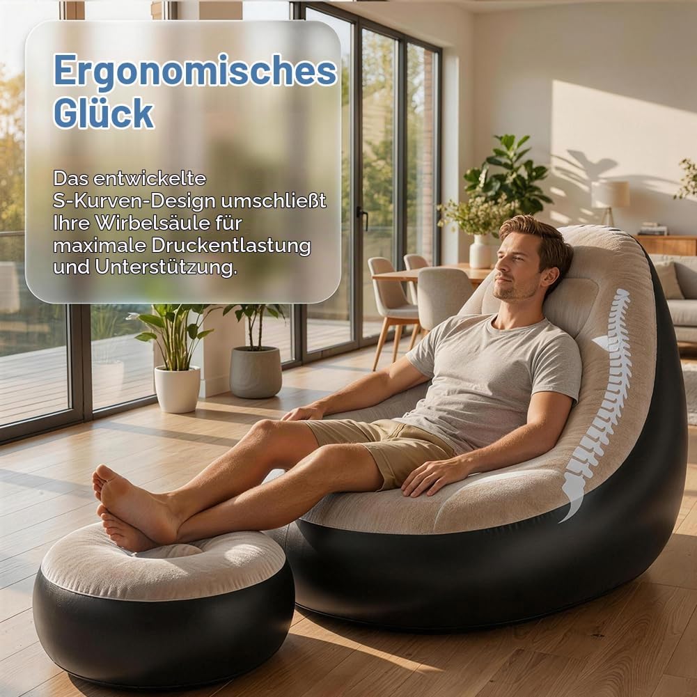Aufblasbares Sofa mit Fusshocker, Aufblasbarer Sitzsack, Aufblasbares Stuhl Sofa, Luftsofa Aufblasba