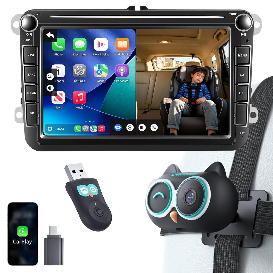 OTTOCAST 2-in-1 Baby Auto Kamera & Wireless CarPlay Adapter, 1080P HD, Echtzeit-Anzeige auf Original