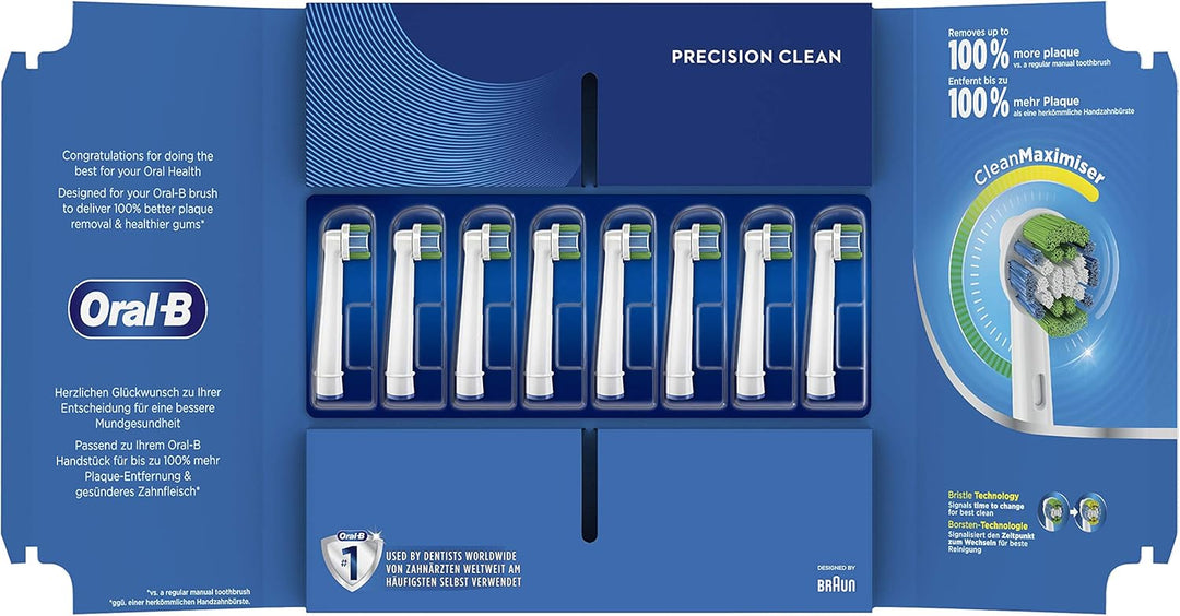 Oral-B Precision Clean Aufsteckbürsten für elektrische Zahnbürste, 8 Stück, mit CleanMaximiser-Borst