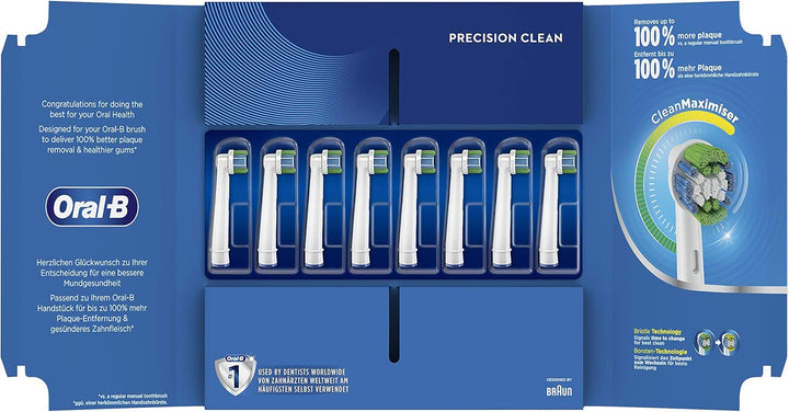 Oral-B Precision Clean Aufsteckbürsten für elektrische Zahnbürste, 8 Stück, mit CleanMaximiser-Borst