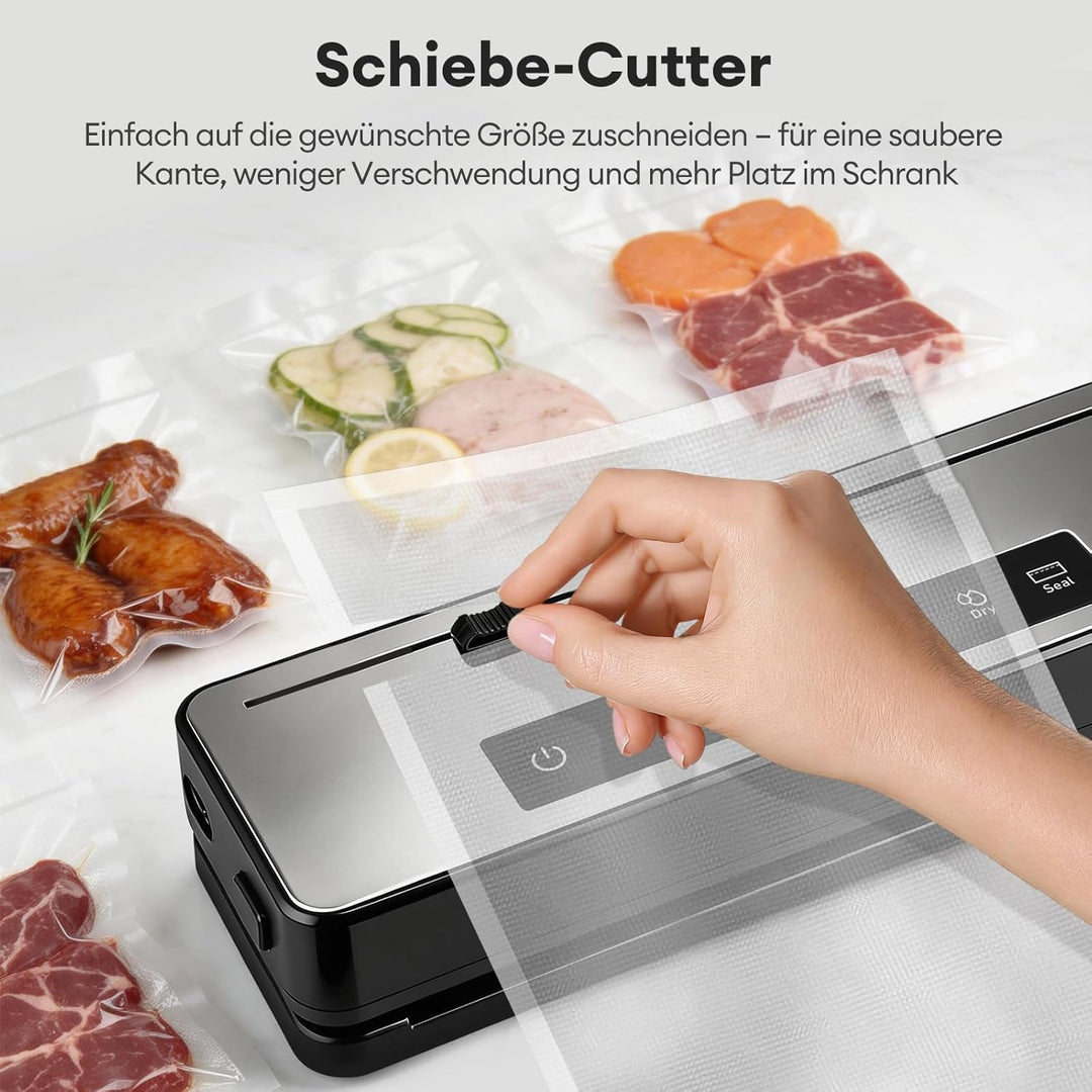 Vakuumierer mit Zuschneiden von Vakuumbeuteln, Vakuumiergerät mit Vakuumierbeuteln, Elektrischer Vak