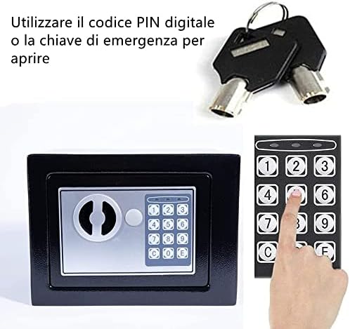 Kleiner elektronischer Mini-Safe, mobiler Sicherheitskasten, tragbarer digitaler Safe mit 2 Notöffnu