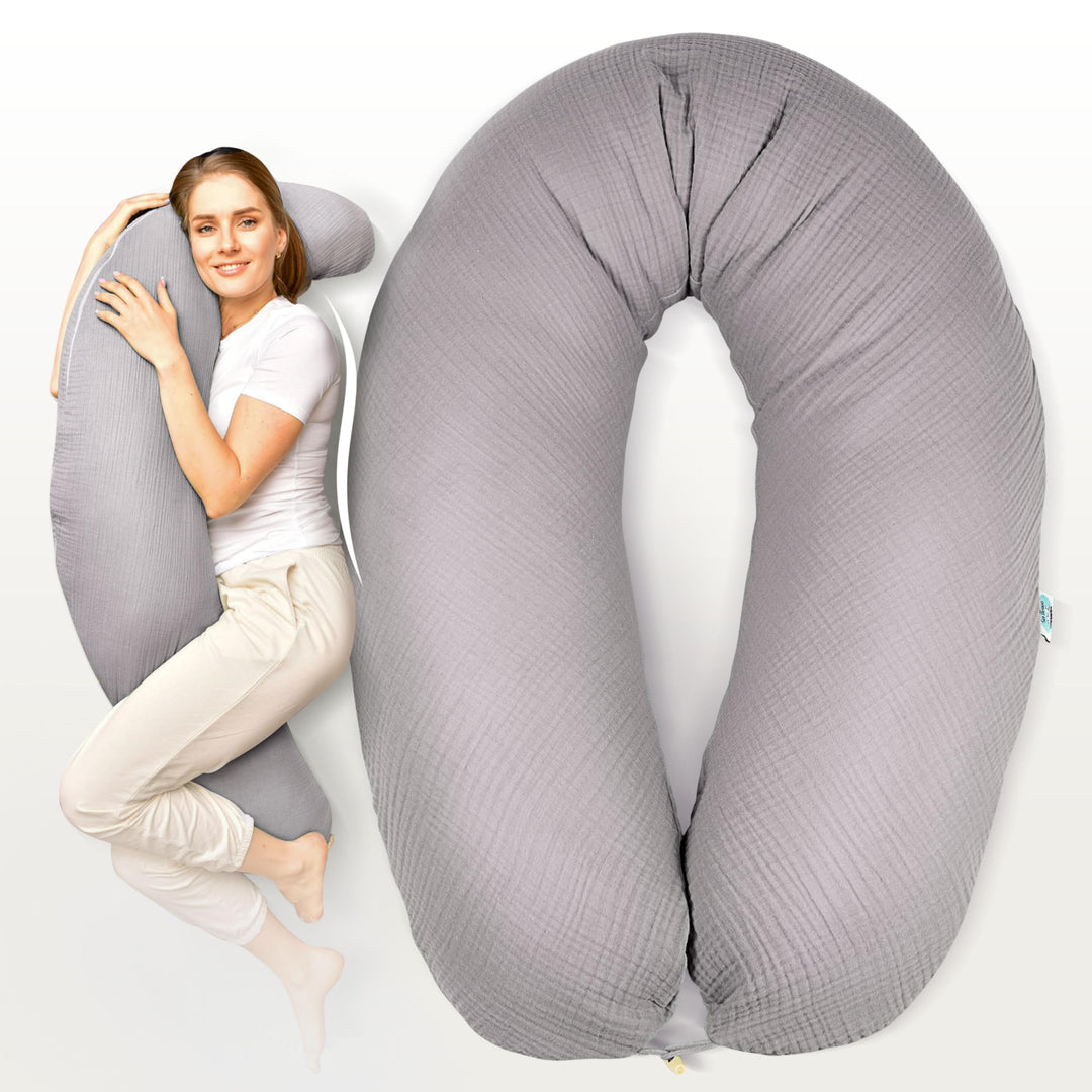 sei Design Stillkissen XXL Mikroperlen-Füllung mit Musselin-Bezug aus Baumwolle [100% Bio-Baumwolle