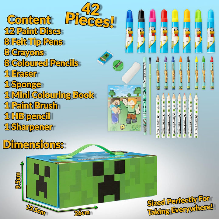 Minecraft Malkoffer Buntstifte Kinder Malset Filzstifte Wachsmalstifte Wasserfarben Malbuch Schule M