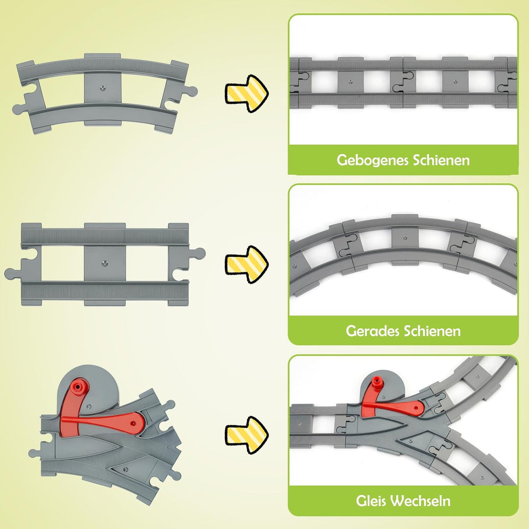 POFIBO Eisenbahn Schienen Set - 32 Stück Bausteine Zug Schienen Set, Eisenbahn Erweiterung, Spielzeu