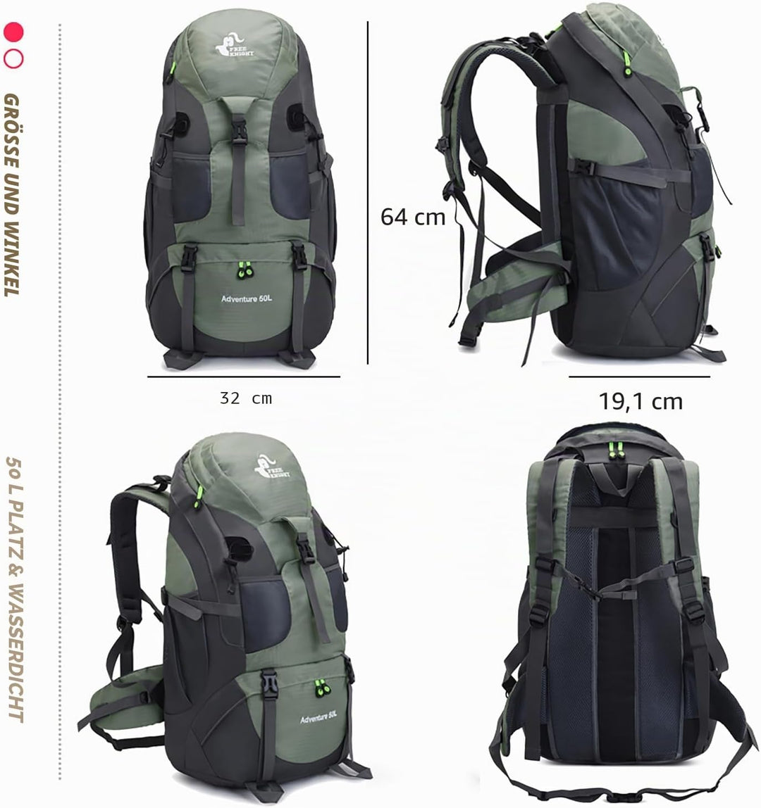Bseash 50L Leichter wasserfester Wanderrucksack, Outdoor Sport Tagesrucksack Multifunktions Reisetas