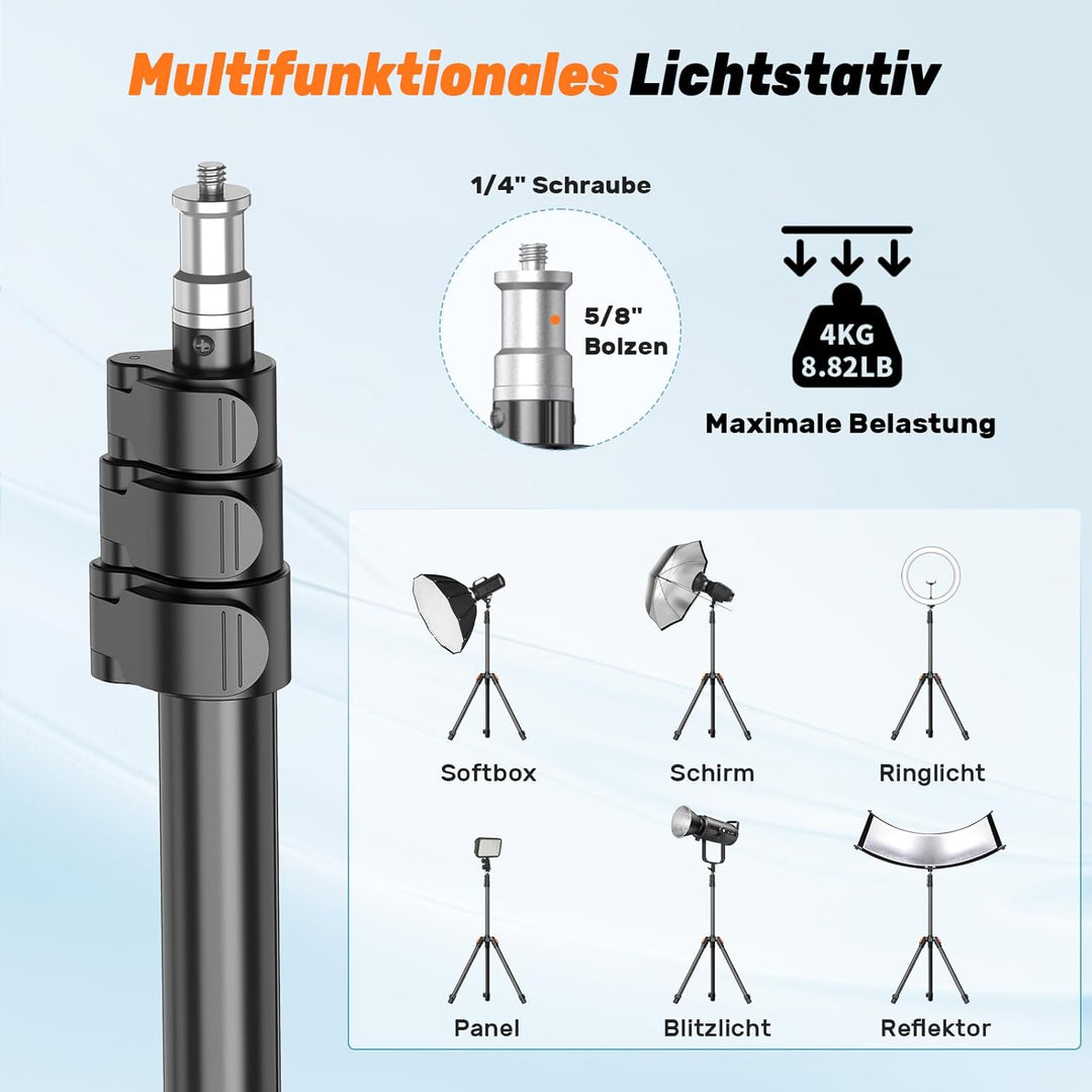 XXZU 210cm/83in Lichtstativ mit Kugelkopf, Kamera Beleuchtungsstativ Umkehrbares Tragbares Studio-Be