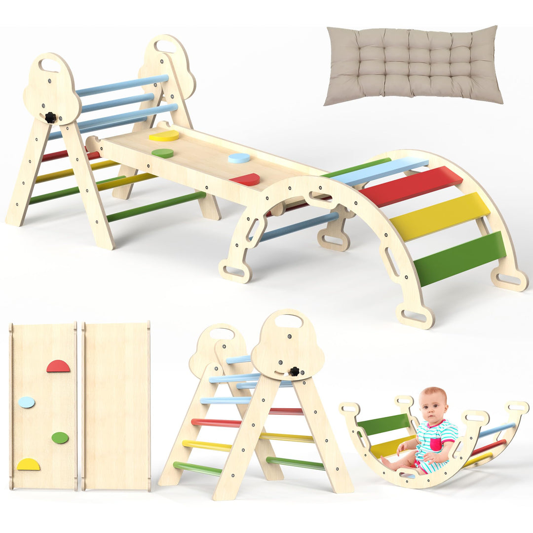 Montessori Indoor Spielset: 7-in-1 Klettergerüst mit Rutsche, Bogen & Matte für Kleinkinder und Kind