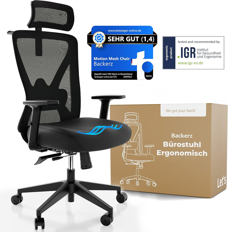 Backerz Bürostuhl Ergonomisch - Bürostühle 150kg, TUV & NEN 1335 zertifiziert - Office Schreibtischs