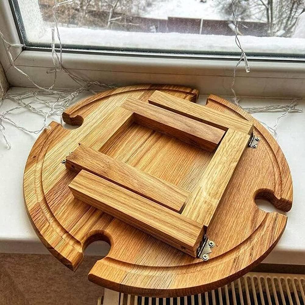 Torribaly Tragbarer Picknicktisch, Mini Campingtisch Rund Holz Gartentisch Klappbar Snackbox, Couchb