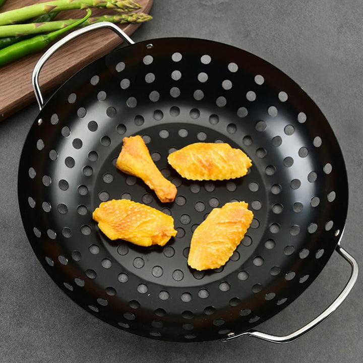 MAGICLULU Grilltopf aus Eisen mit Antihaftbeschichtung und Komfortablem Doppelgriff für Outdoor Barb