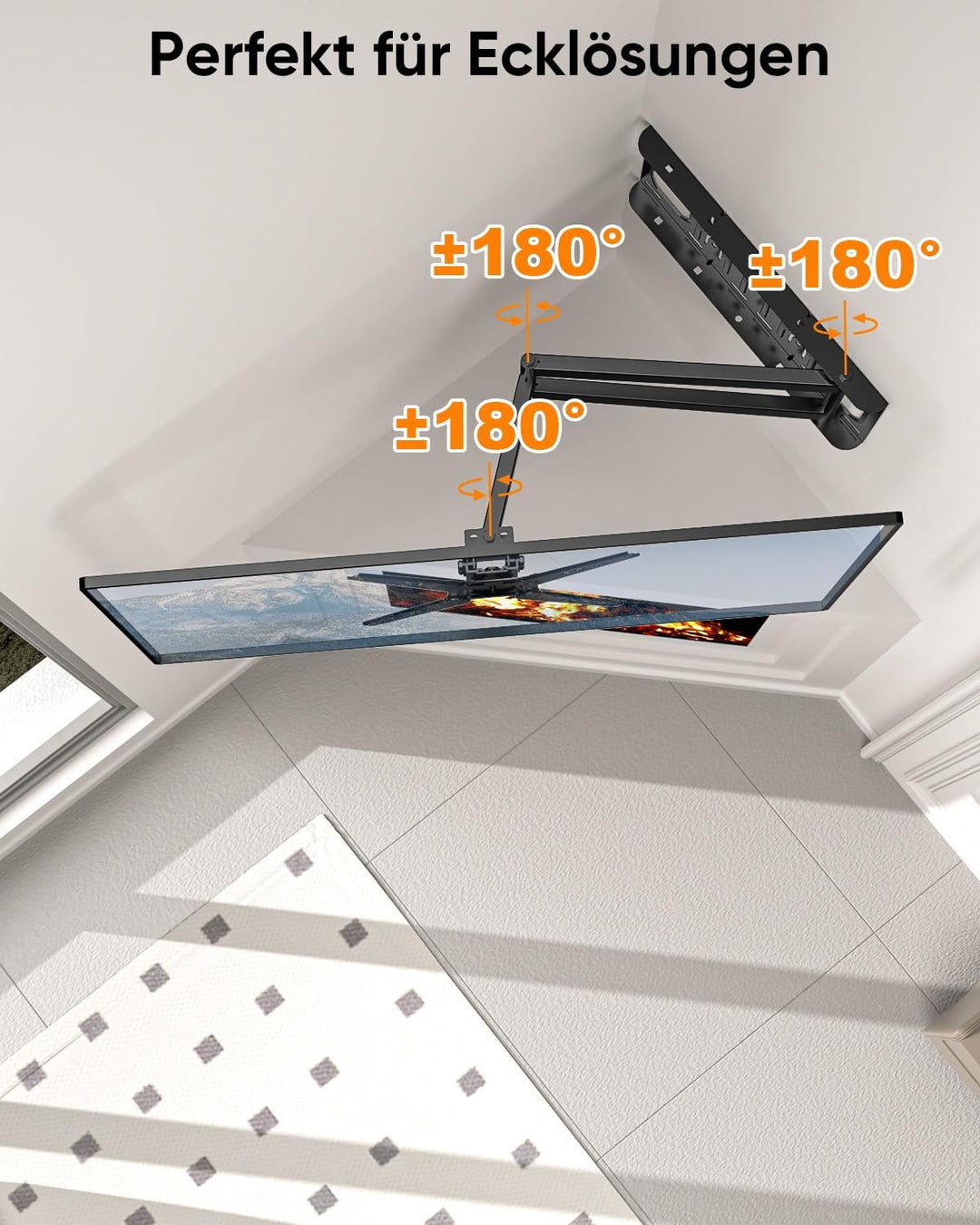 TV Wandhalterung mit 655mm Langem Arm für 13-50 Zoll Fernseher oder Monitor, 180° Drehung Fernsehhal