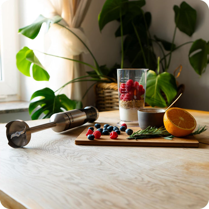 BlendFlex Stabmixer 1500W – Edelstahl Handmixer mit 20 Geschwindigkeiten & Turbo-Funktion, inkl. 600