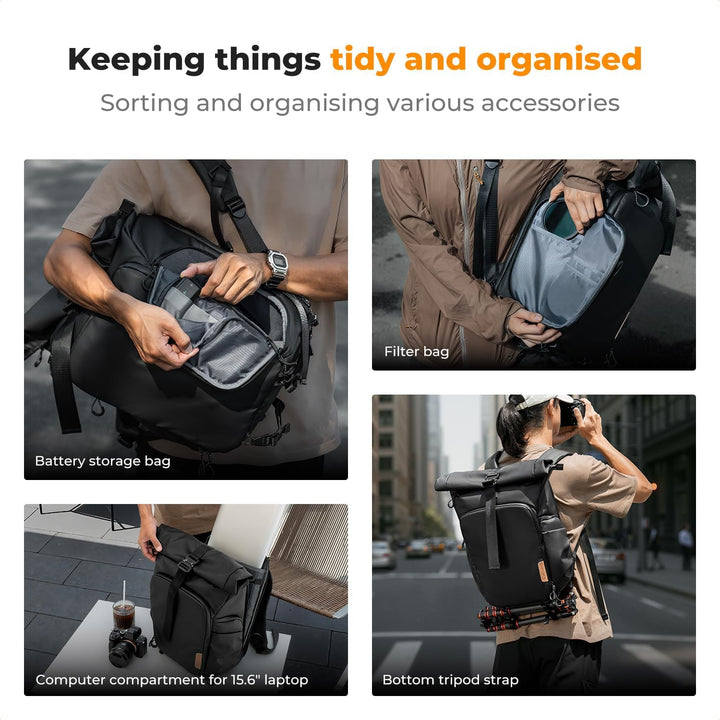 K&F CONCEPT Kamerarucksack Wasserabweisend, Fotorucksack Gross mit Erweiterbarem Volumen, Camera Bac