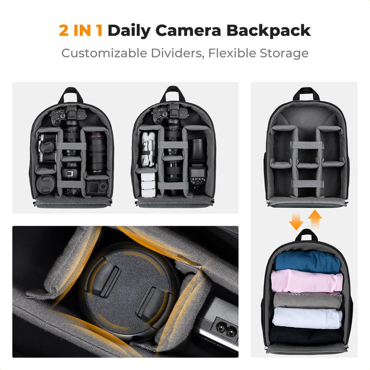 K&F CONCEPT Kamerarucksack Fotorucksack Kompakt & Leicht mit Regenschutz, Camera Backpack für Spiege