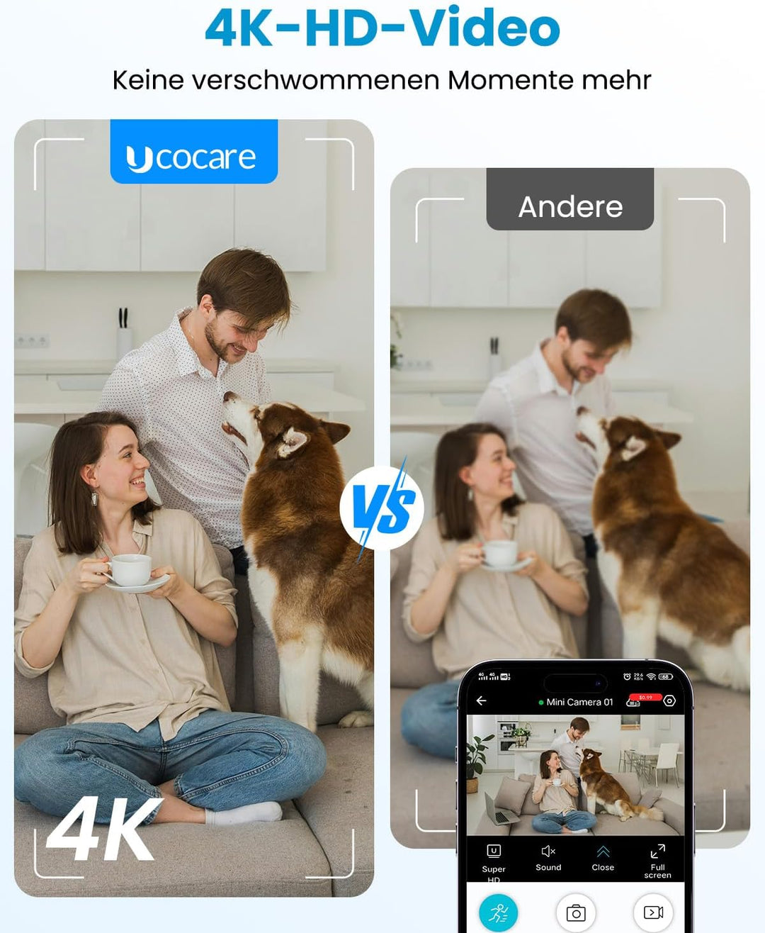 UCOCARE 4K Mini Überwachungskamera Innen, Funktioniert mit oder Ohne WLAN | Mini Kamera mit Nachtsic