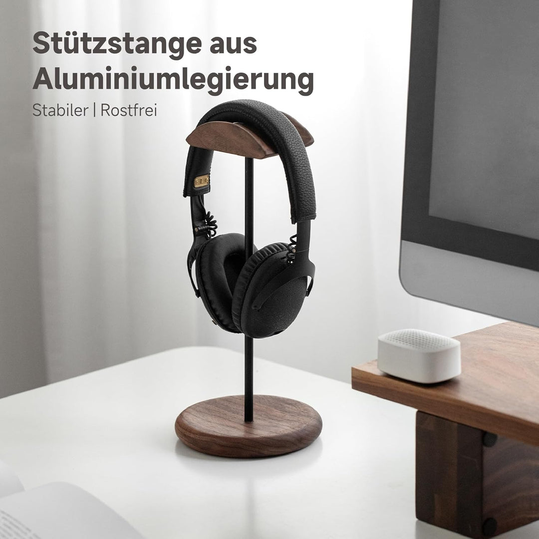 muso wood Headset Halterung Tisch Kopfhörer Ständer aus Walnussholz und Aluminium, Stabiler Kopfhöre