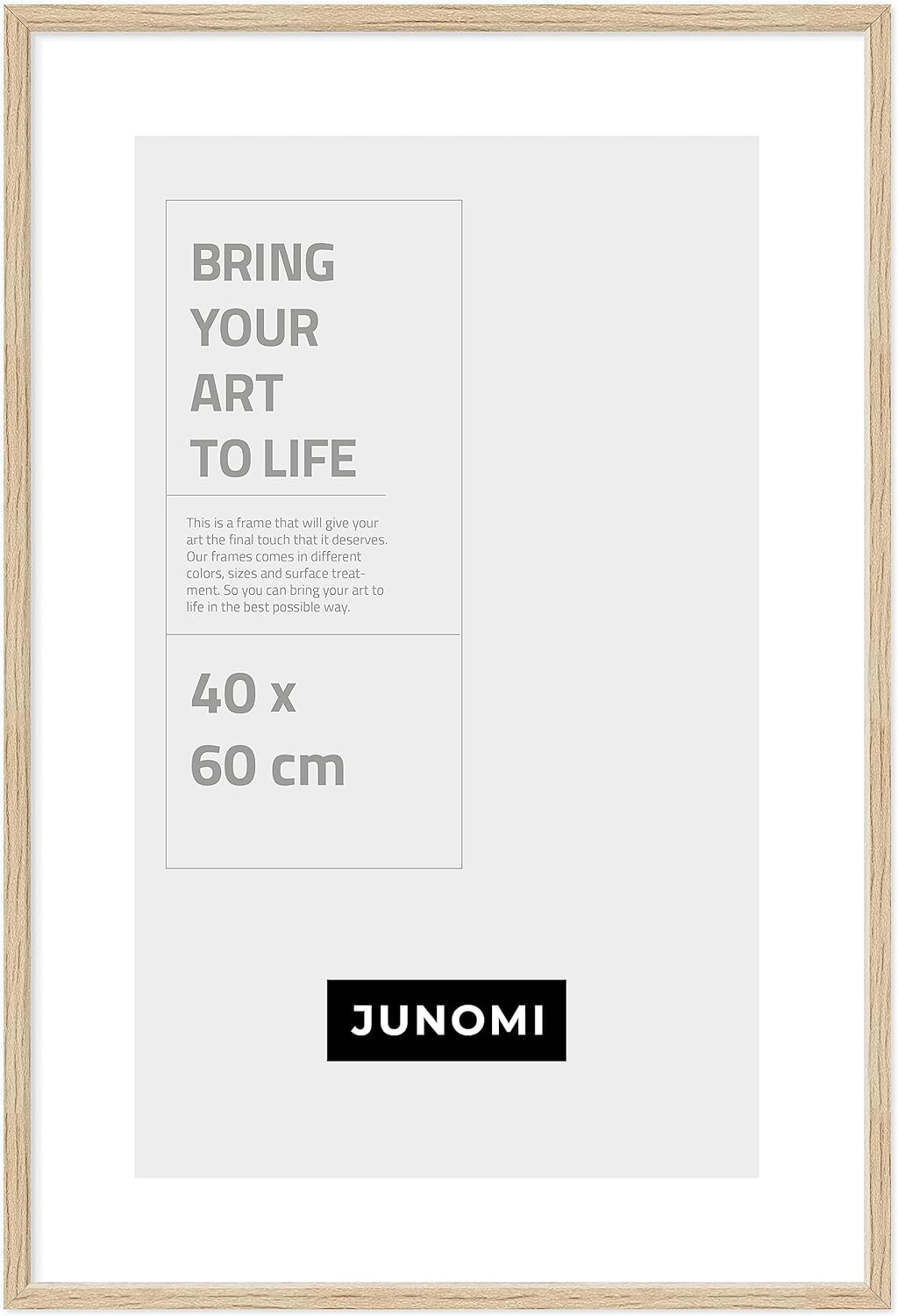JUNOMI® Bilderrahmen 40 x 60 cm Holz | Farbe Eiche | Bilderrahmen Eiche mit bruchsicherem Acryl-Glas