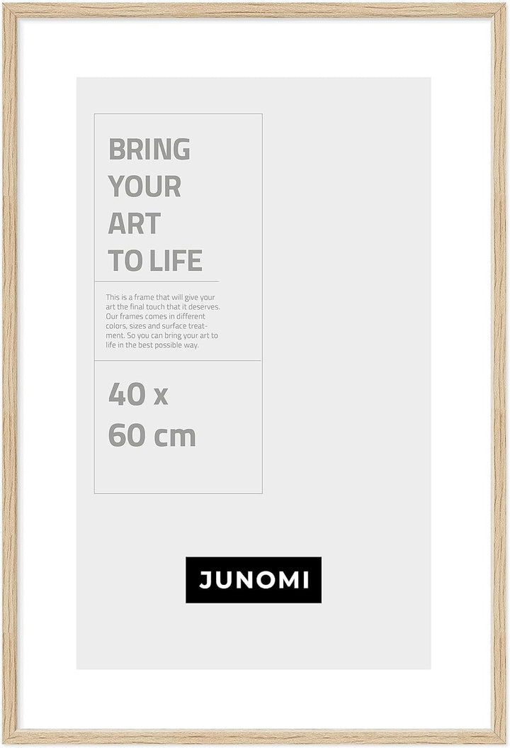 JUNOMI® Bilderrahmen 40 x 60 cm Holz | Farbe Eiche | Bilderrahmen Eiche mit bruchsicherem Acryl-Glas
