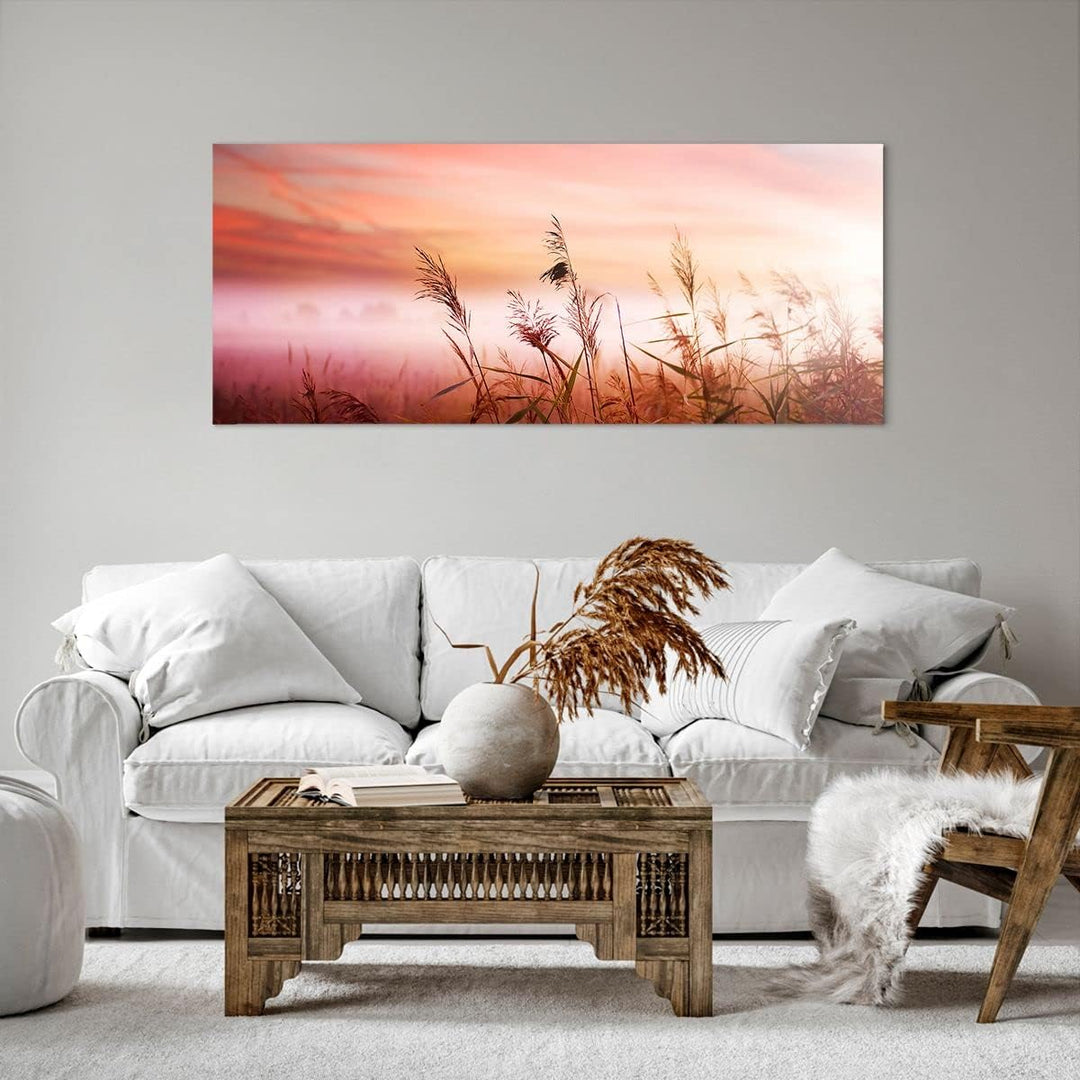 Wandbilder Dekoration Wohnzimmer Wiese Getreide Natur Panorama Bilder auf Leinwand 120x50cm Leinwand