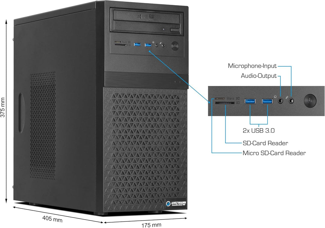 Ankermann Ryzen Media V3 | AMD Ryzen 7 5700G | 32GB RAM | 1TB NVMe SSD | Windows 11 | WLAN | Libre O