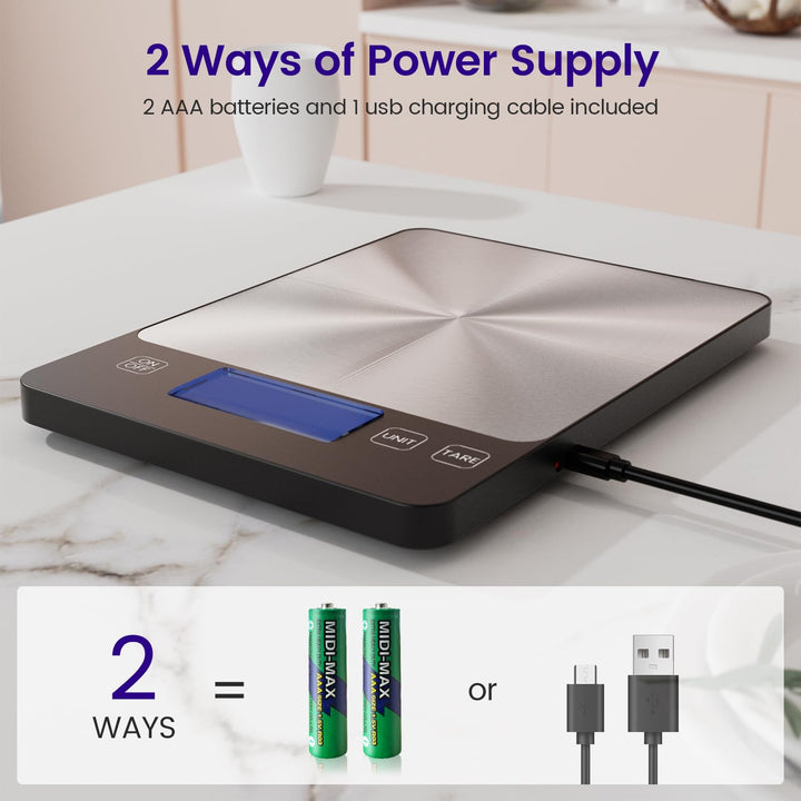 Digitale Küchenwaage, USB C Elektronik Küchenwaage, 15 kg Hochpräzise 1g/0.03oz Lebensmittelwaage, P