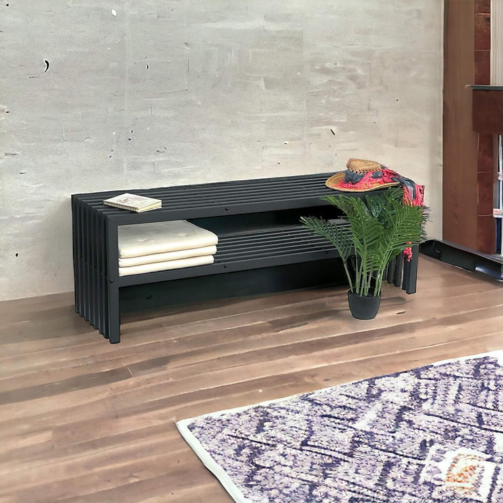 DanDiBo Gartenbank Metall Wetterfest 3 Sitzer Schwarz 150 cm mit 2 Ebenen Sitzbank Eisenbank Gartenm