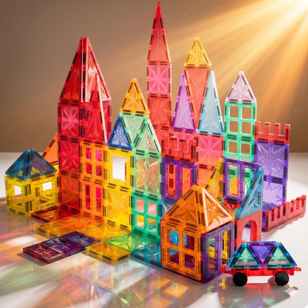 Magnetische Fliesen, STEM-Bauspielzeug mit 100 Teilen, sensorische magnetische Bausteine für Kleinki