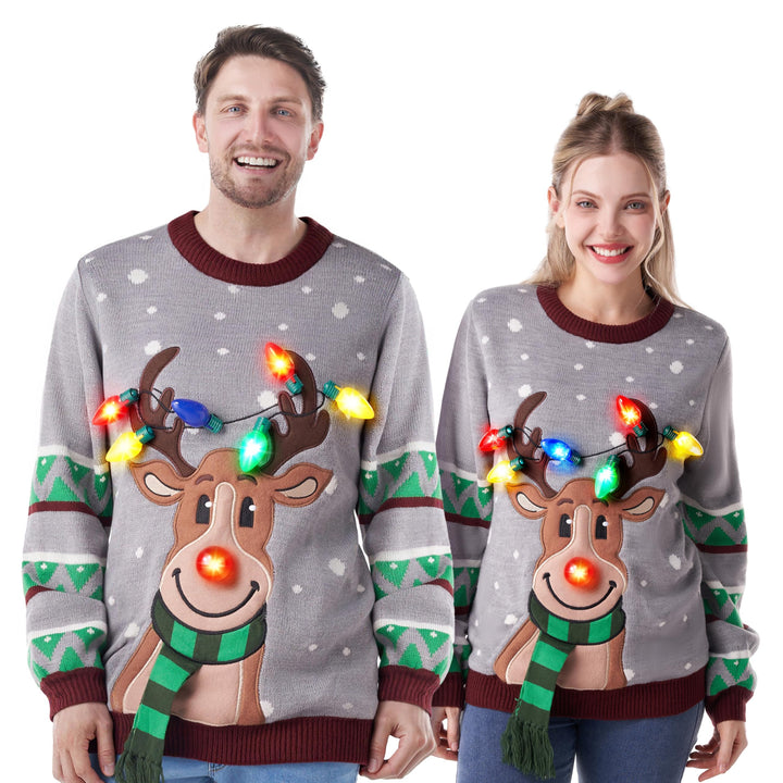 JOYIN Damen LED Beleuchtete Rentier Hässliche Weihnachtspullover Damen mit Integrierten Leuchtmittel