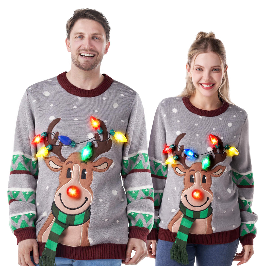 JOYIN Damen LED Beleuchtete Rentier Hässliche Weihnachtspullover Damen mit Integrierten Leuchtmittel